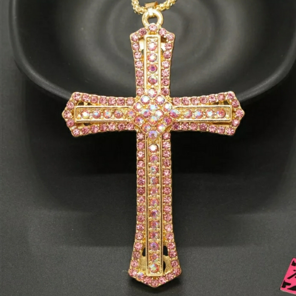❤ Nice! Pink & Iridescent Cross Charm/Free Chain💎 - Picture 9 of 12